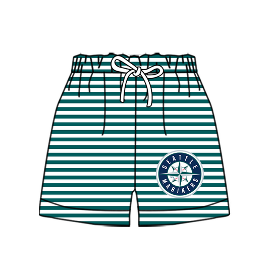 Custom moq 5 mix size milk silk summer teams Baby Green Striped Drawstring Shorts for Children Elastic Waist Kids Summer Shorts