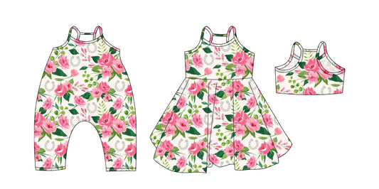 3.19 custom each style moq 5eta 4-6week Sibling Sisters floral baby girl short sleeve dress and rompers match family design