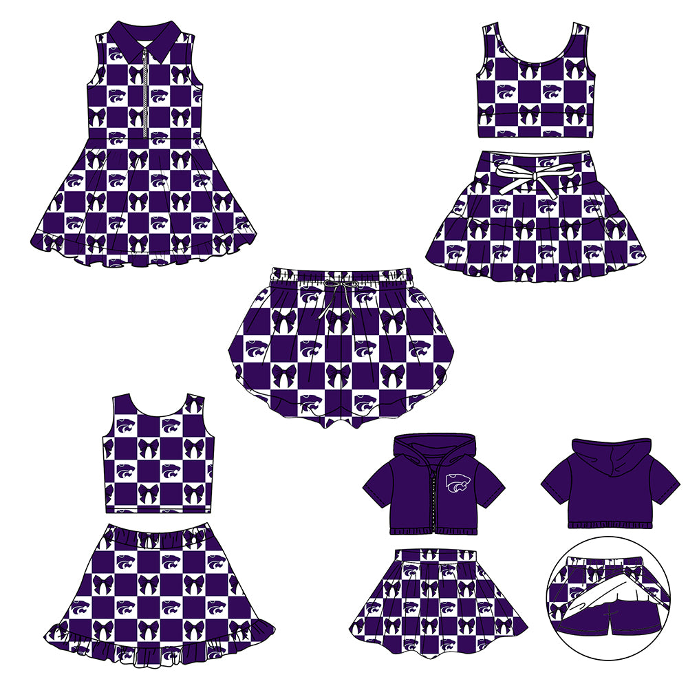 Custom moq 3 or 5 mix size milk silk summer teams baby girl clothes bow purple sleeveless skirts sets 3 and dresss and shorts-26.1.24