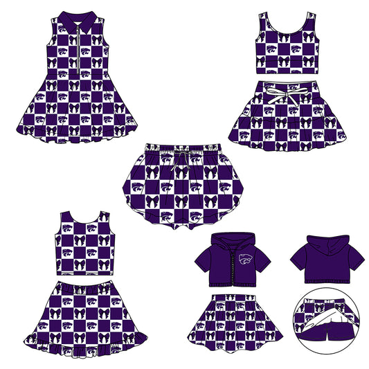 Custom moq 3 or 5 mix size milk silk summer teams baby girl clothes bow purple sleeveless skirts sets 3 and dresss and shorts-26.1.24