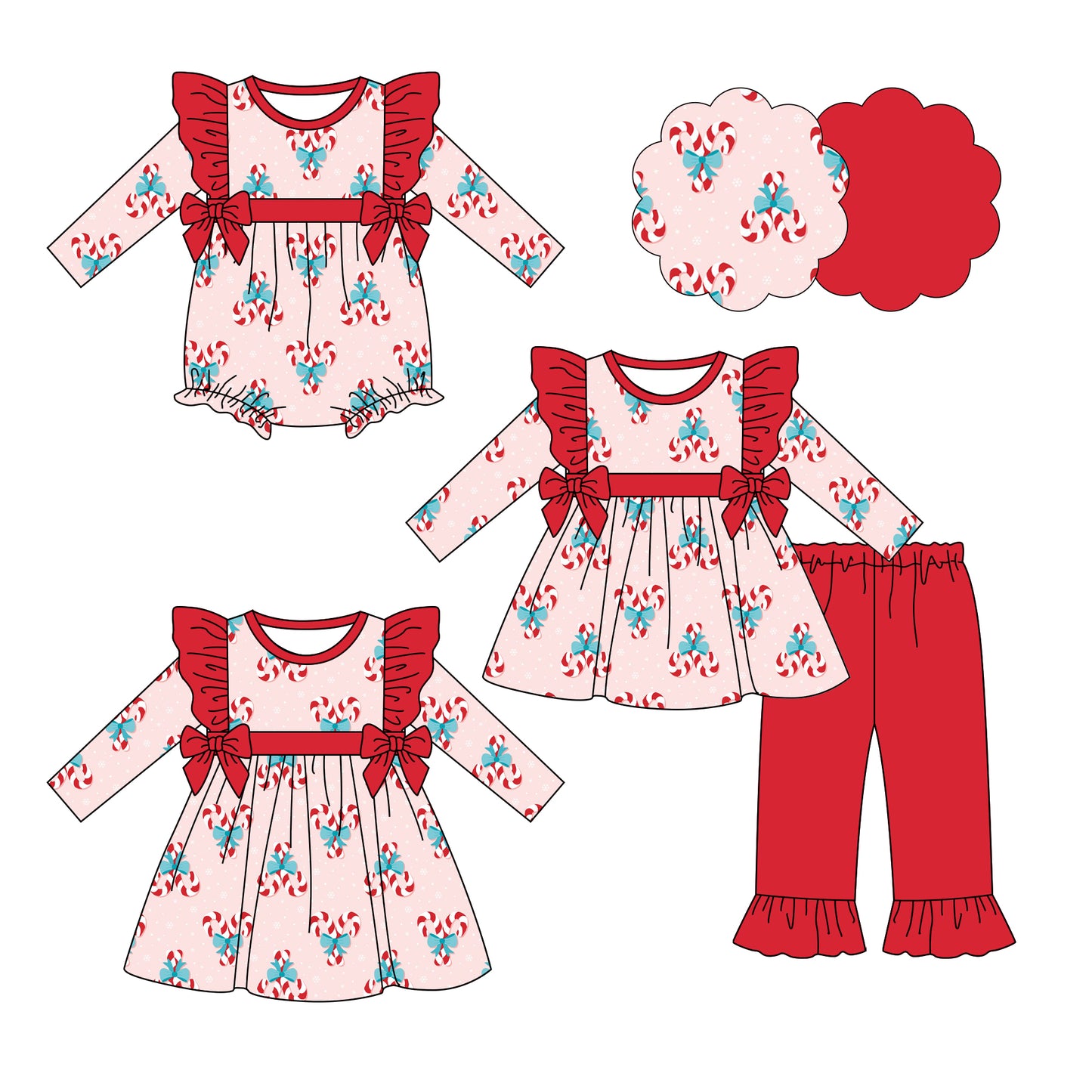 25.7.3 custom each style moq 5eta 4-6week Sibling Sisters Christmas red baby girl long sleeve pants sets and dress and rompers match family design