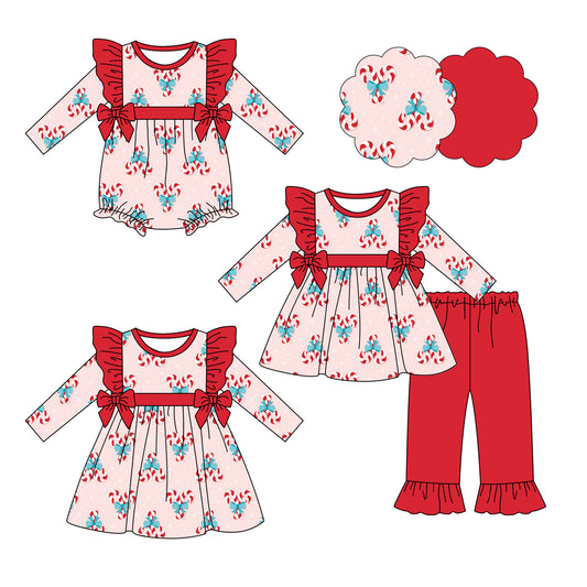 25.7.3 custom each style moq 5eta 4-6week Sibling Sisters Christmas red baby girl long sleeve pants sets and dress and rompers match family design
