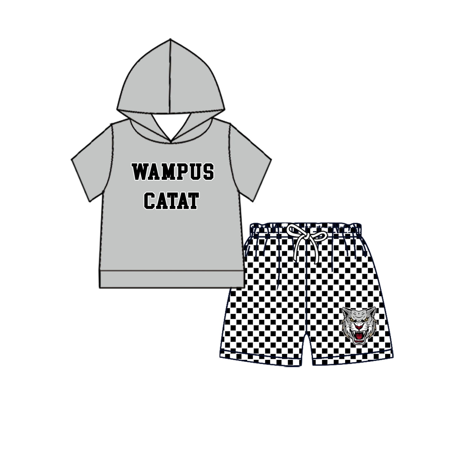 custom moq 5 mix size MSD070606 Baby Kids Short Sleeve Hooded Top And Elastic Waist Shorts Clothes Set