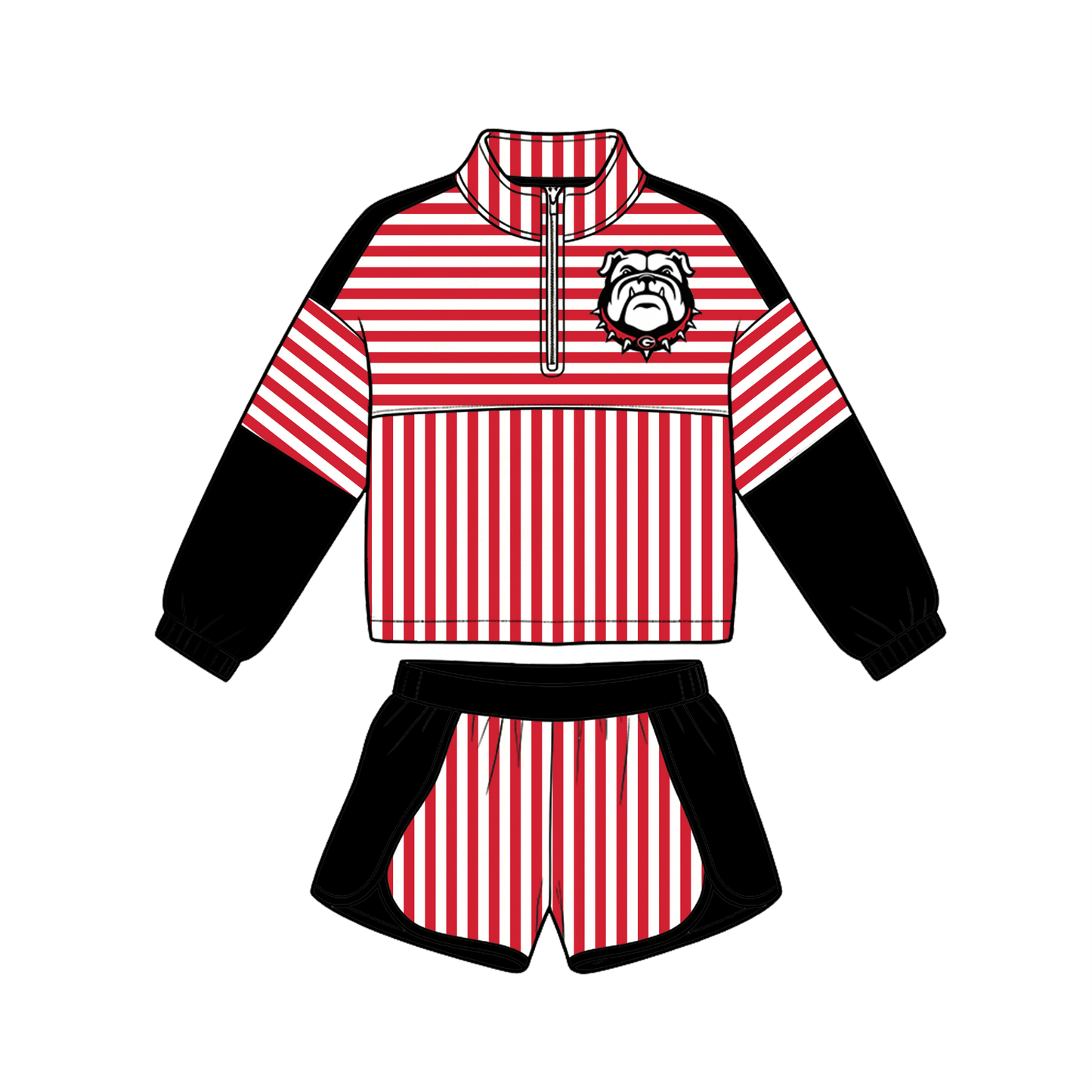 custom moq 5 mix size MSD072506 Baby Girls Stripe Print Zip Pullover Matching Shorts Two Piece Yoga Active Clothes Set