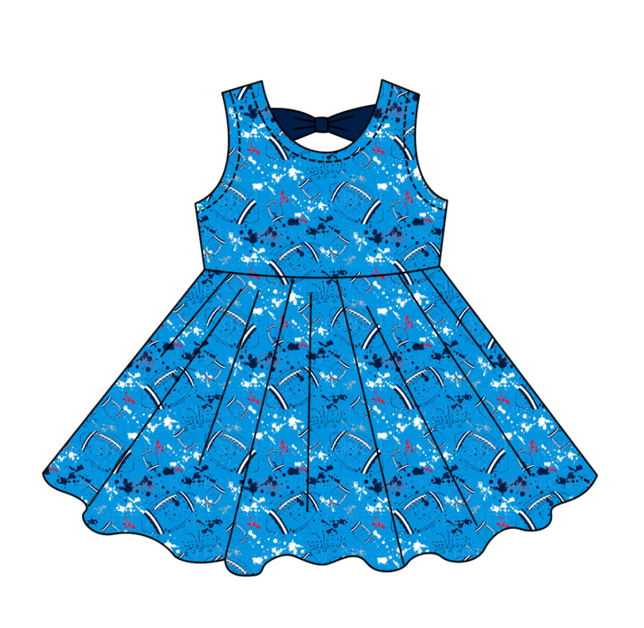 Custom moq 5 mix size milk silk summer teams Baby Girls Football  Sleeveless Bow Back Cutout Knee Length Dresses