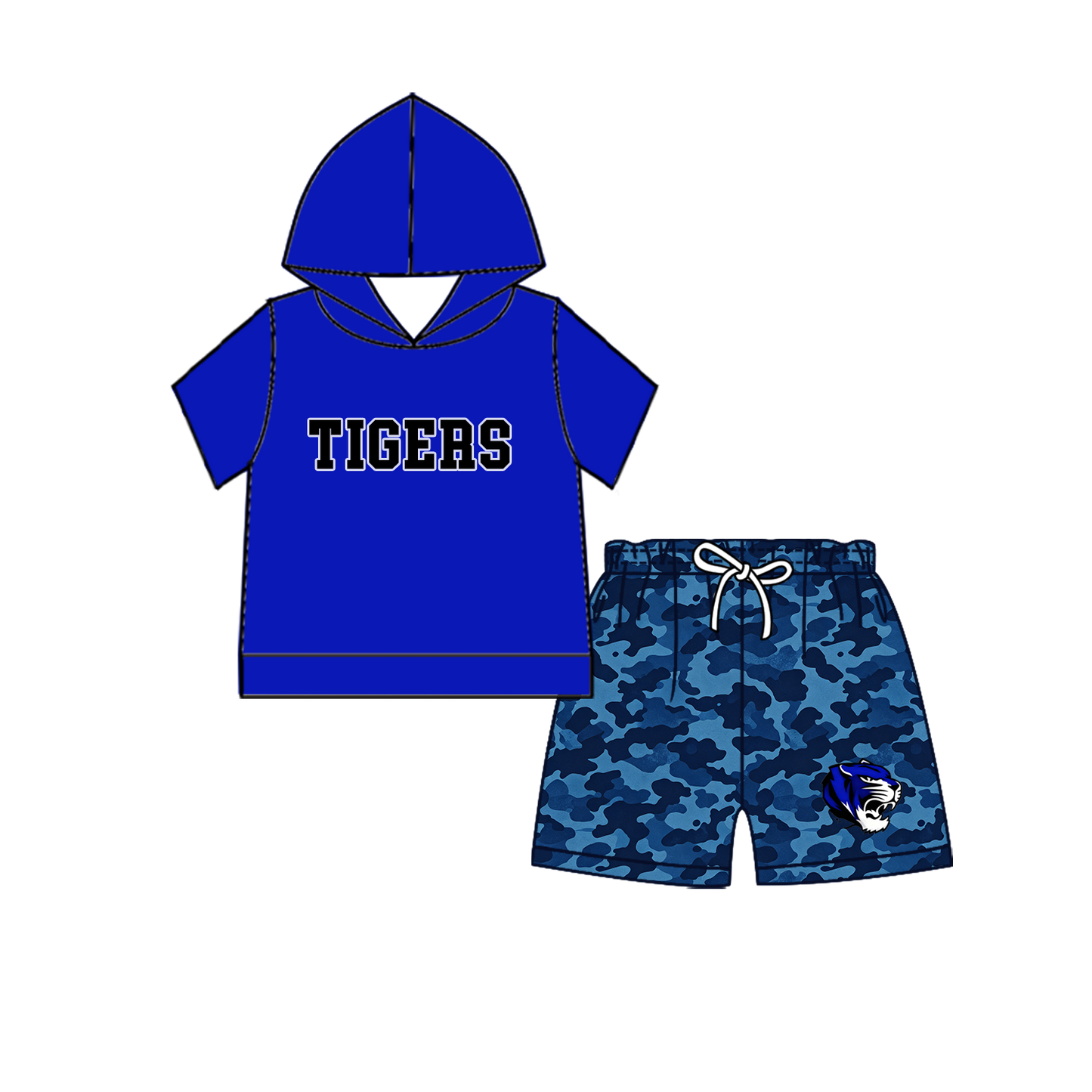 custom moq 5 mix size MSD070406 Baby Kids Long Sleeve Hooded Top And Camo Elastic Waist Shorts Clothes Set