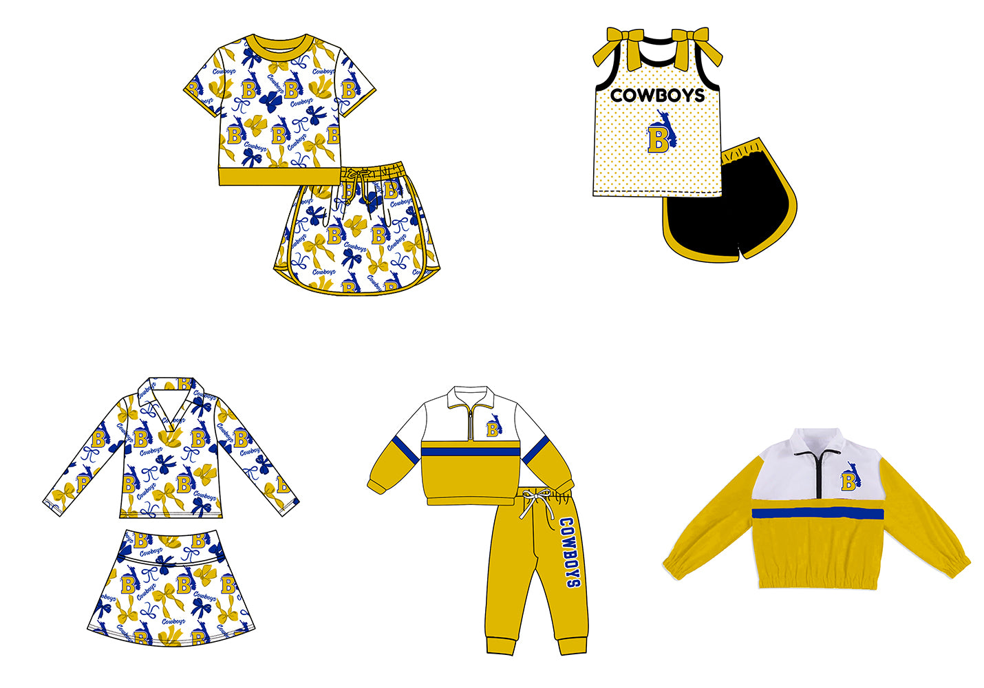 Custom moq 5 mix size summer teams Girls Yellow Polka Dot Top Shorts Set Top Skirt Short Set Zipper Pullover Pants Set