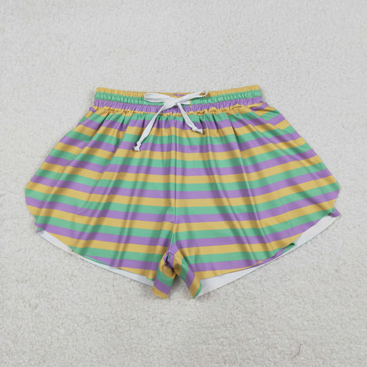 RTS NO MOQ（In Stock) Adult women's carnival striped yoga shorts