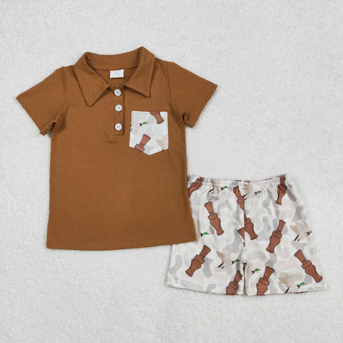 RTS NO MOQ Sibling Baby boy clothes camouflage duck Short Sleeve shorts Suits
