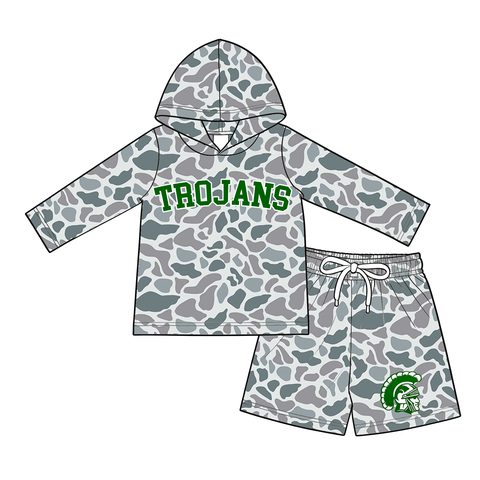 custom moq 5 mix size LYWD0302 Adult Camo Long Sleeve Hooded Top Matching Camo Shorts Two Piece Clothes Set