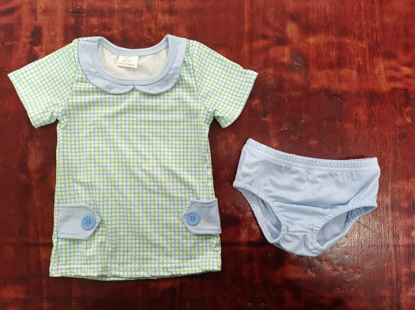 custom moq 5 eta 4-6weeks mix size baby boy clothes short sleeve blue briefs Set