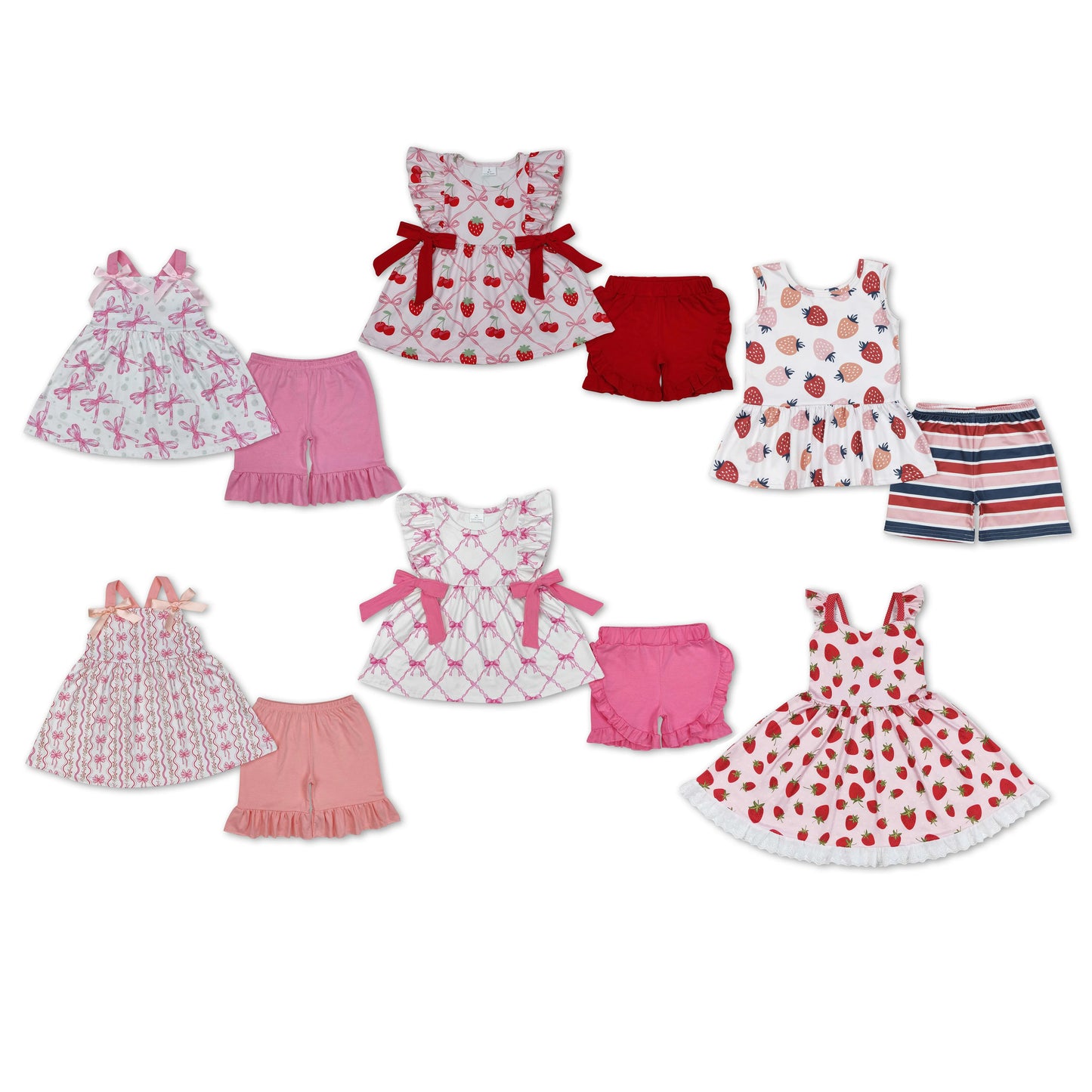 RTS NO MOQ baby Girls Clothes floral short sleeve shorts Sets dress