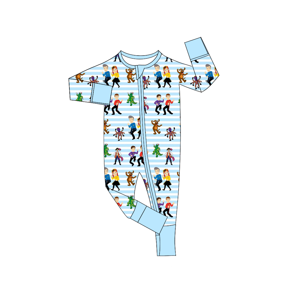 Deadline November 27 custom no moq eta 6-8weeks Baby Boys Dancing Man Sky Blue Long Zipper Romper