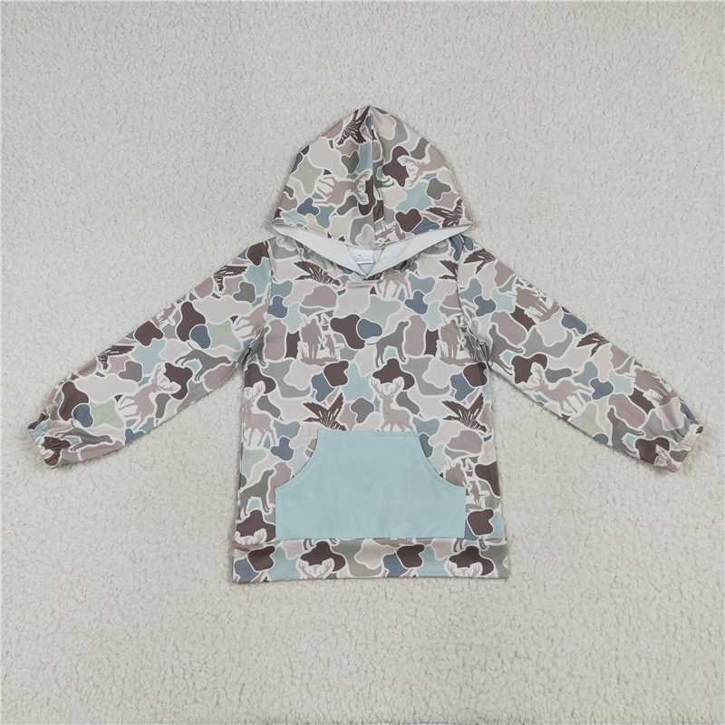 RTS NO MOQ（In Stock) BT1268 duck camouflage Hooded long-sleeved top