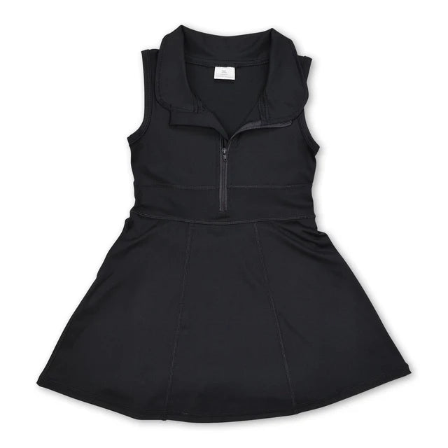 RTS NO MOQ Sibling Baby Girls Black Athletic Active Wear Knee Length Dresses