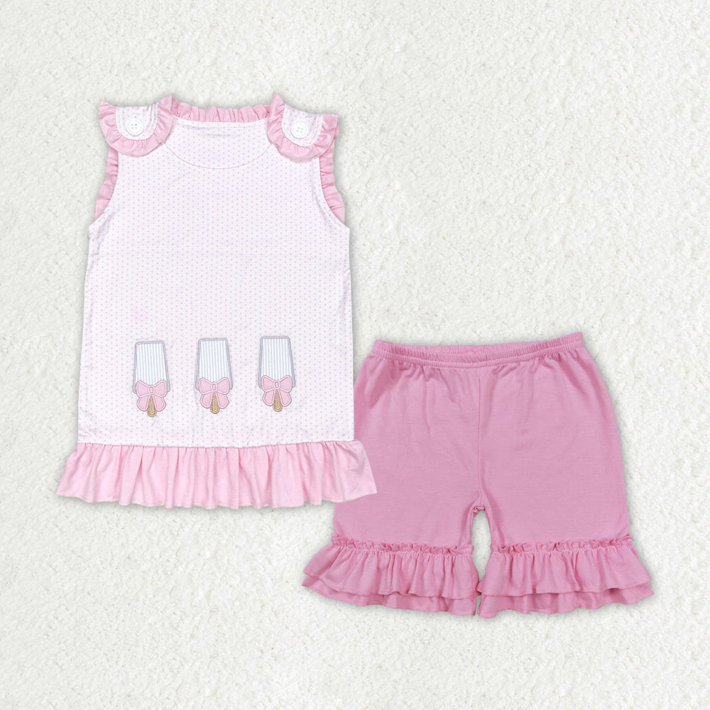 RTS NO MOQ Embroidered Beach Bucket-Beach Ball Striped Sleeveless Top & Short Sleeve Shorts Set & briefs Suit