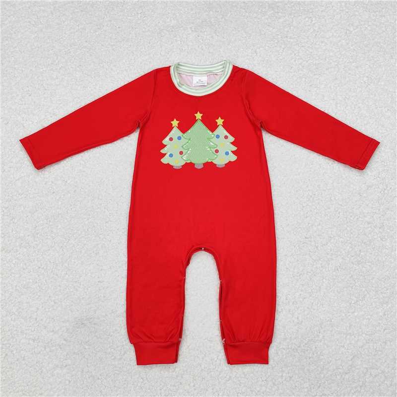 RTS NO MOQ（In Stock) LR1561 Christmas tree red lace long sleeve jumpsuit
