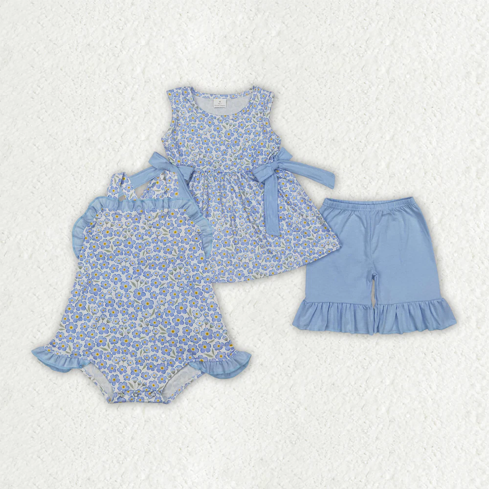 RTS NO MOQ baby girls clothes floral short sleeve Rompers Clothes Sets
