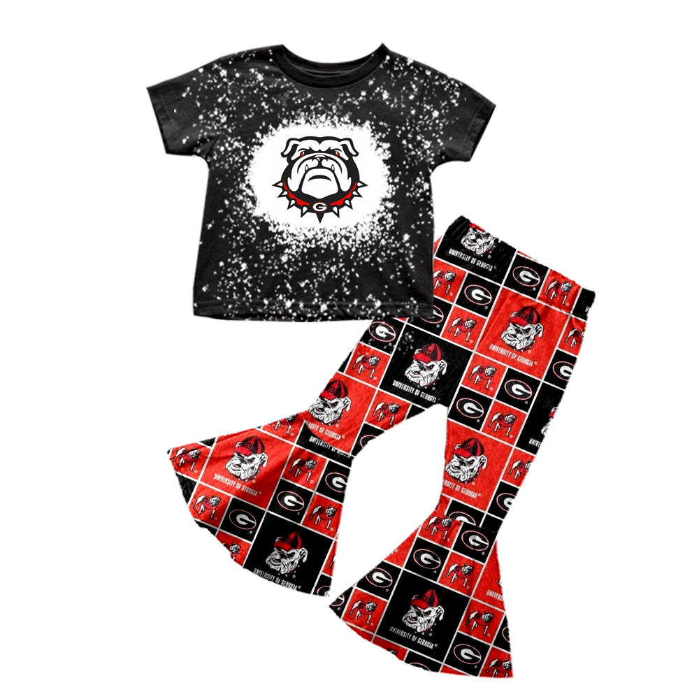 custom eta 6-8weeks moq 3 baby girl clothes team black top pants toddler girl summer outfit