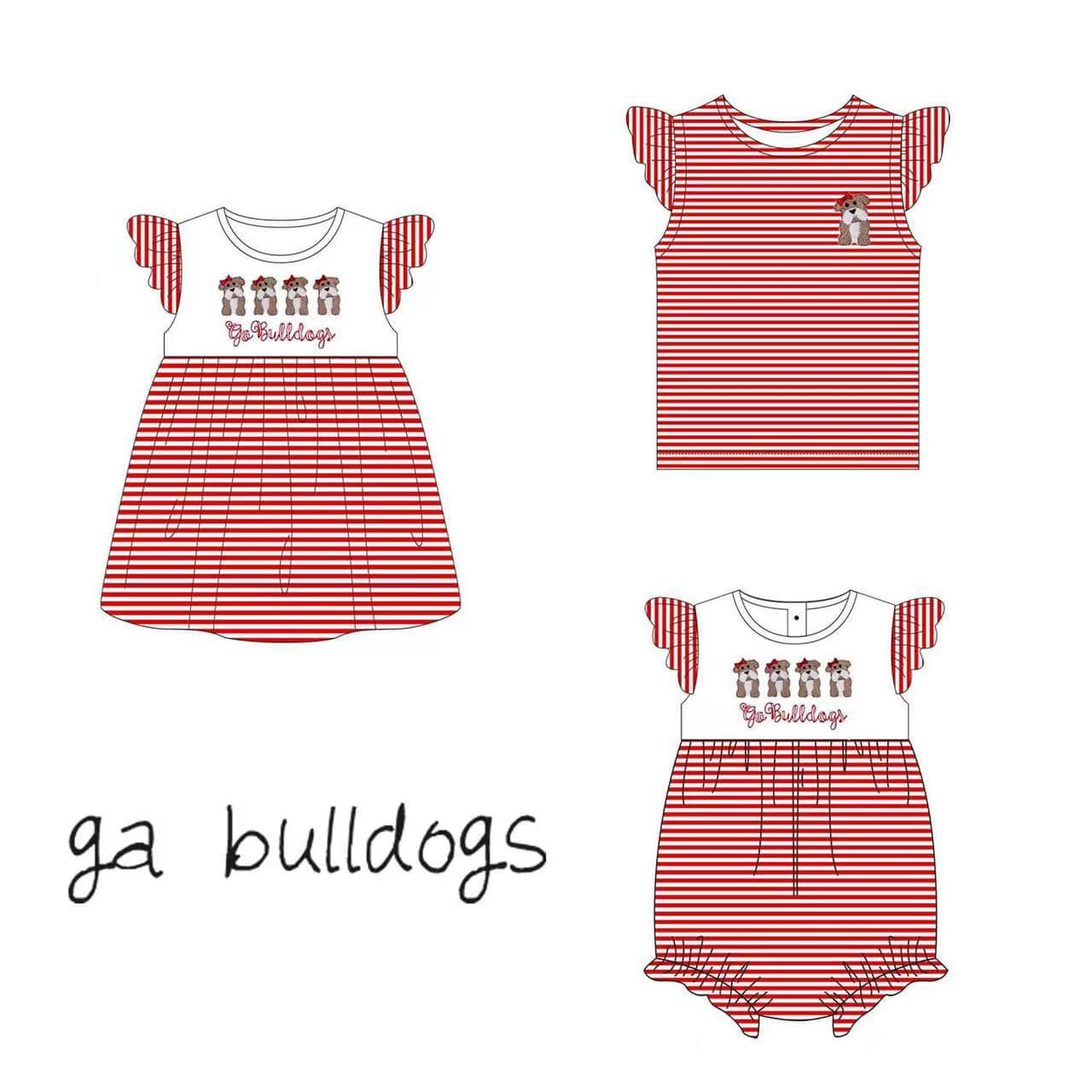 5.11custom each style moq 5eta 4-5week Sibling Sister four dogs prints red girls outfits and baby romper match family design
