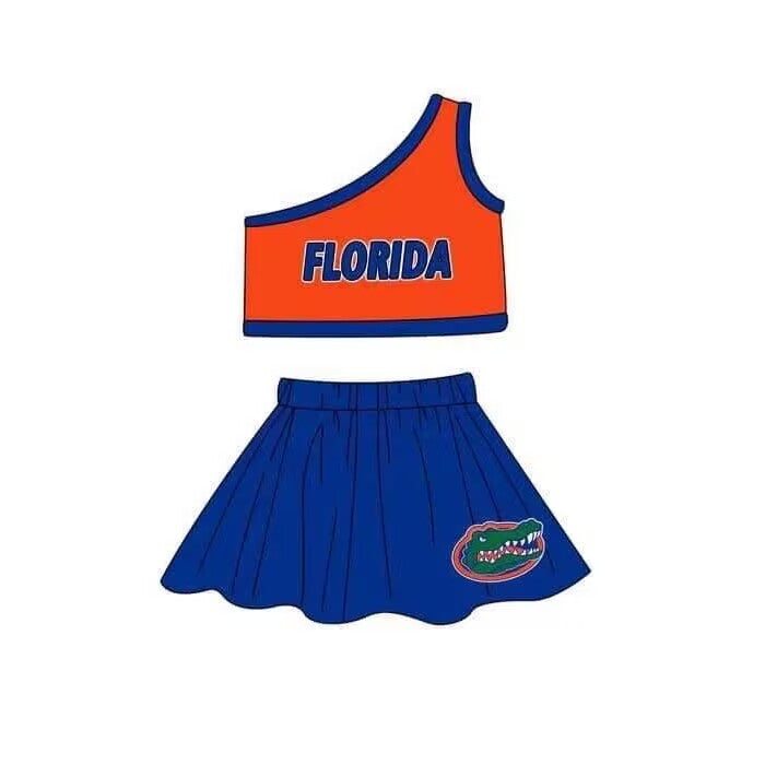 Custom MOQ 3 MIX SIZE ETA 6-7weeks team baby girls clothes orange and blue sleeveless dress
