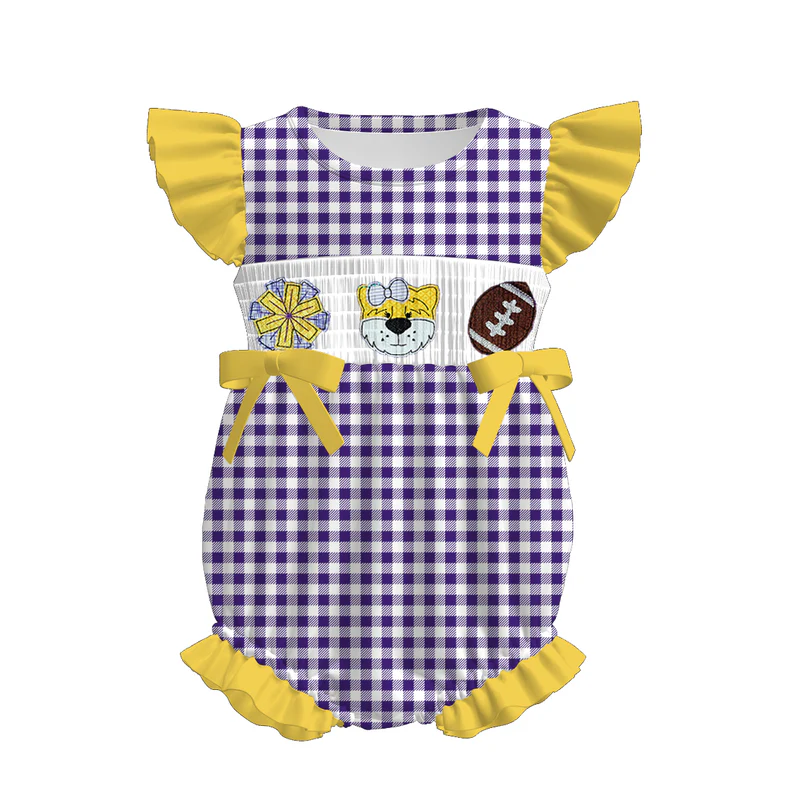 Custom summer teams baby girls clothes team purple short sleeve shorts sets dress romper-25.7.15