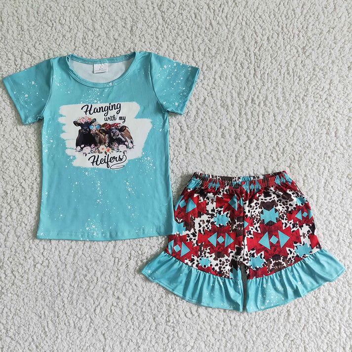 RTS NO MOQ baby Girls Clothes floral short sleeve shorts Sets dress