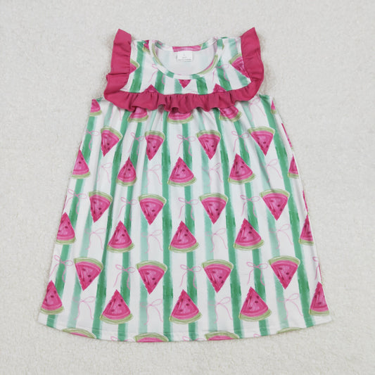 RTS NO MOQ ETA 5/7days Arrived GSD1911 Pink bow pattern watermelon green striped sleeveless dress