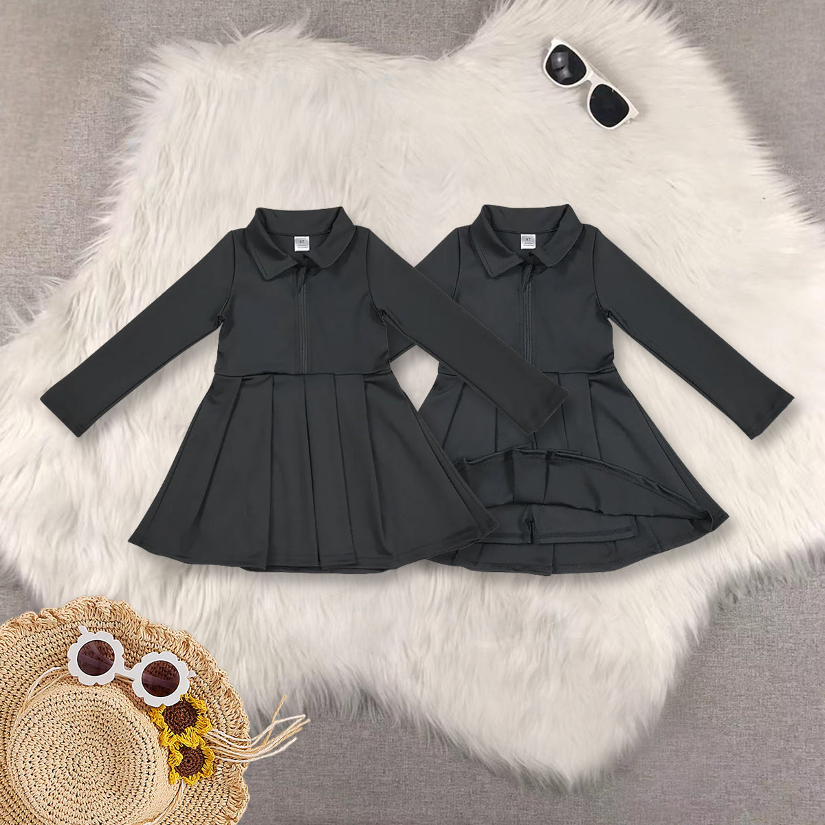 RTS Sibling baby girls clothes summer long-sleeved yoga dresses