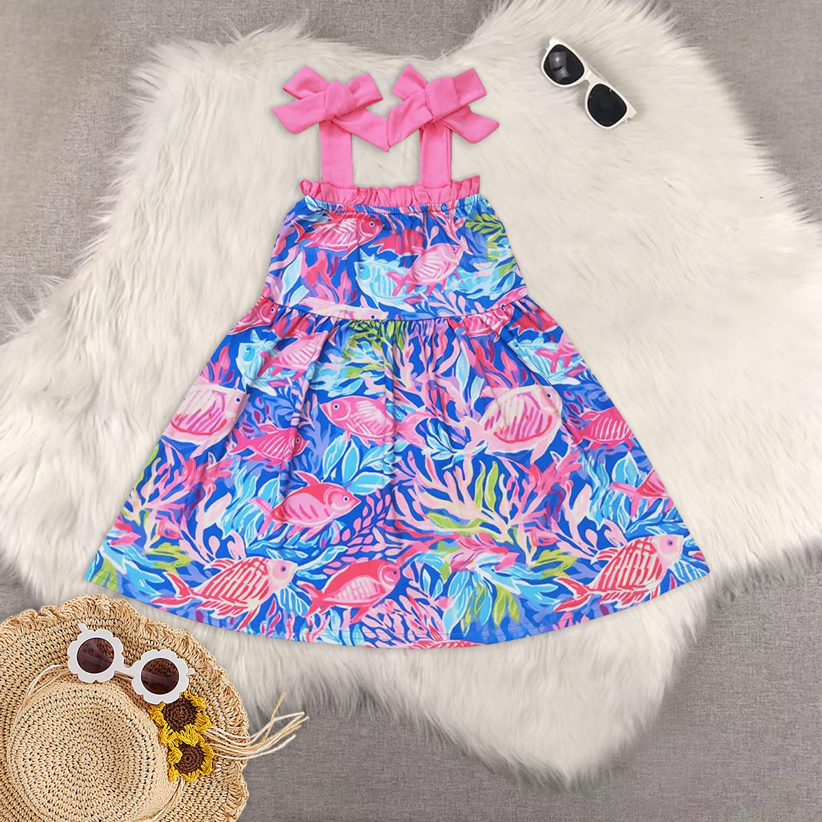 RTS baby girls clothes floral pattern short Sleeve dress