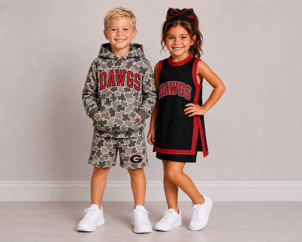 custom moq 5 mix size TLDS0102 Baby Kids Letter Print Camo Boys Hoodie Shorts Set Girls Separate Shorts Sleeveless Split Tunic Short Team Sets