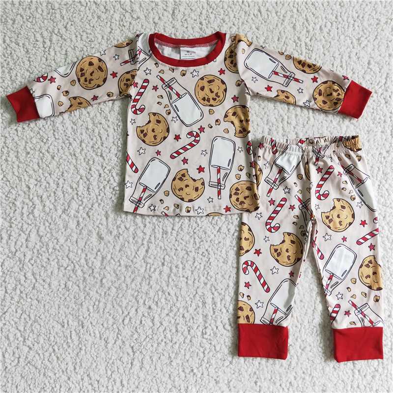 Toddler Girls Milk & Cookies Christmas Collection - Pink Ruffle Flare Pant Set & Classic Red Cuff Sibling Set