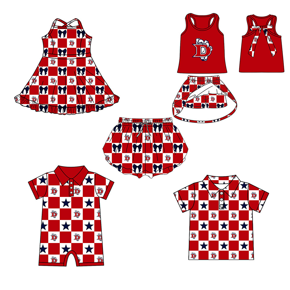 Custom moq 5 mix size milk silk summer teams Baby Girl Red Sleeveless Top Skirts Set Dress And Shorts Yoga Outfit Boy's Short-Sleeved Polo Shirt And Romper