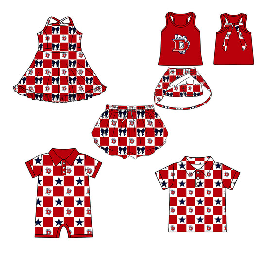 Custom moq 5 mix size milk silk summer teams Baby Girl Red Sleeveless Top Skirts Set Dress And Shorts Yoga Outfit Boy's Short-Sleeved Polo Shirt And Romper