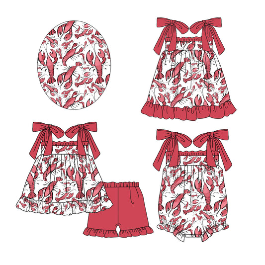 12.13 custom each style moq 5eta 4-6week Sibling Sister crayfish baby girl short sleeve shorts sets and dress and rompers match family design
