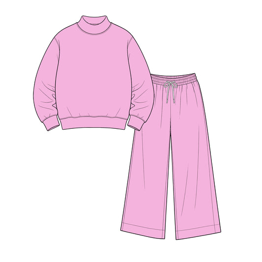 custom moq 5 mix size Baby Kids Blush Pink Casual Long Sleeve Sweatshirt And Elastic Drawstring Wide Leg Pants Loungewear Two Piece Outfit Set
