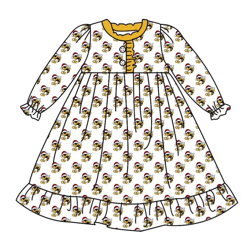 Cmoq 5 tat about 6-8 weeks Christmas Bee Yellow Team Long Sleeve Girls Nightdress