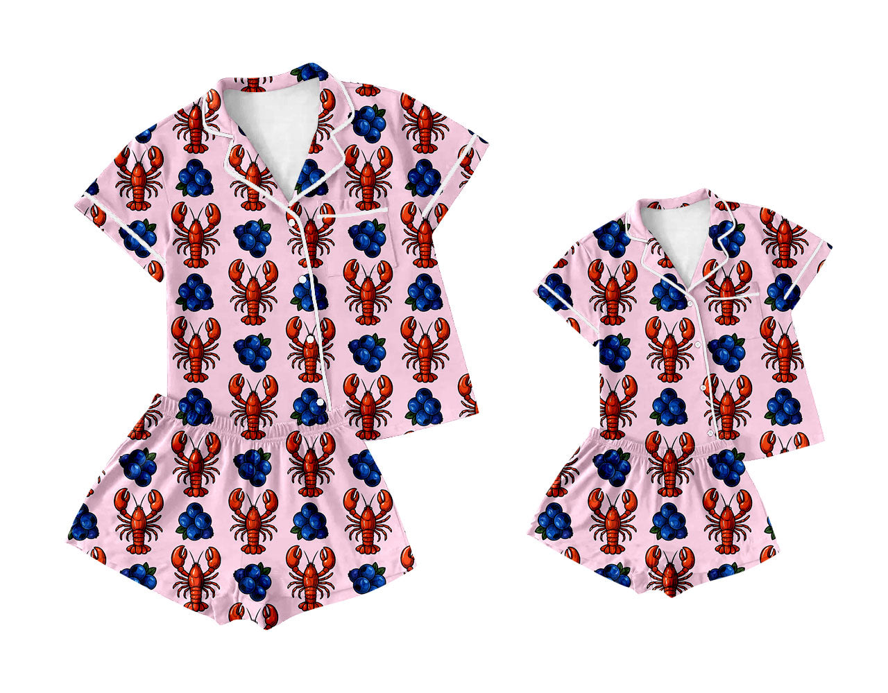 25.11.10 custom each style moq 5 eta 6-8week Sibling Sister lobster short sleeve shorts sets and adult set match design