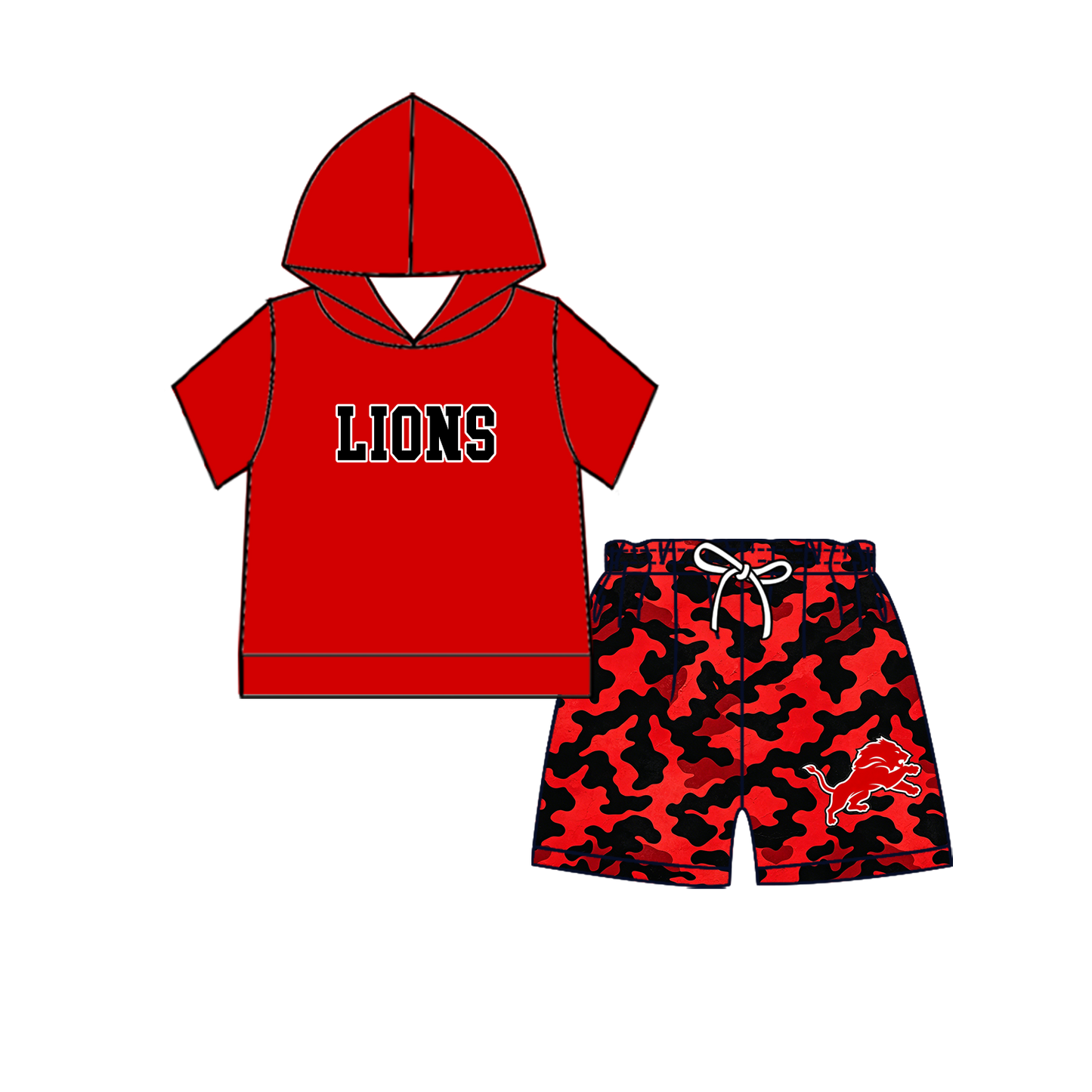 custom moq 5 mix size MSD071106 Baby Kids Short Sleeve Hooded Top Camo Elastic Waist Shorts Team Clothes Set