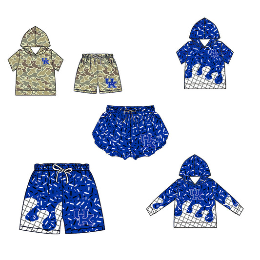 Custom moq 5 mix size milk silk summer teams Baby Camo Hooded Short Sleeve Top and Shorts Set Ice Cream Drips Blue Hooded Top with Matching Shorts