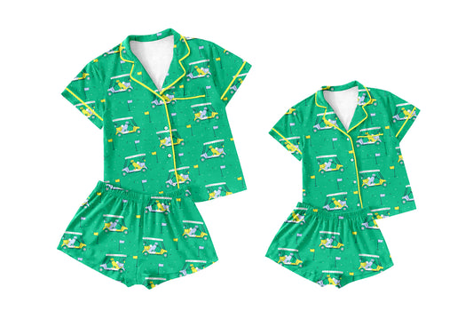11.16 custom each style moq 5eta 4-6week Sibling Sister green baby boys short sleeve shorts sets and adult sets match design