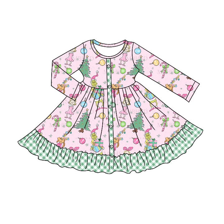 5.18custom each style moq 5eta 4-5week Girls' dresses with Christmas style prints girls dress