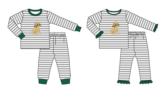 25.8.20 custom each style moq 5 eta 4-6week Sibling Sisters puppy baby girl long sleeve pants sets 2