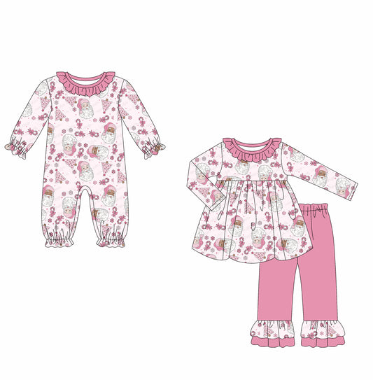 25.6.11 custom each style moq 5eta 4-6week Sibling Sisters Christmas pink baby girl long sleeve pants sets and rompers match family design