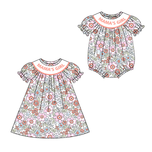 4.19 custom each style moq 5eta 4-6week Sibling Sisters MAMA GIRL floral baby girl short sleeve dress and rompers match family design