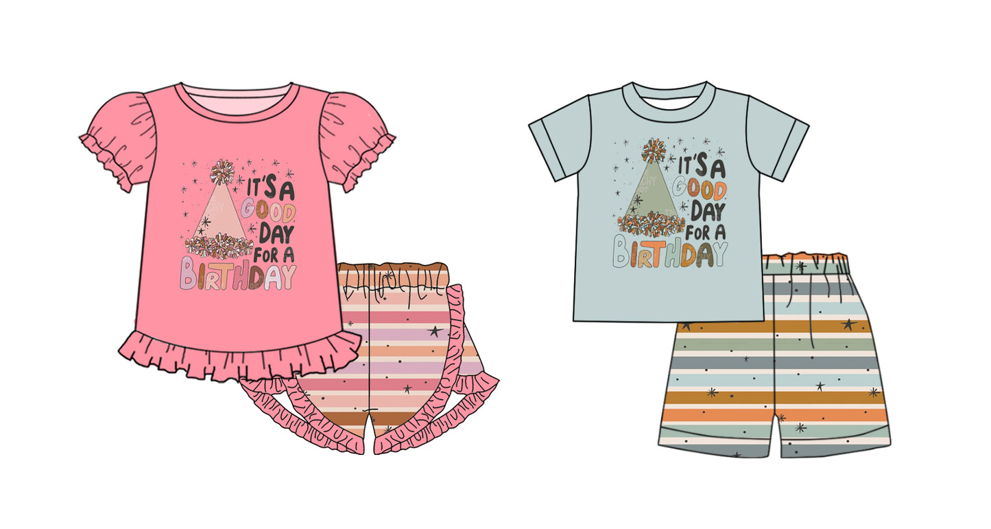 11.13 custom each style moq 5eta 4-6week Sibling Sister BIRTHDAY baby girl short sleeve shorts sets 1 and sets 2 match design