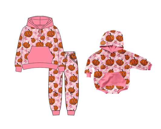 25.6.20 custom each style moq 5eta 4-6week Sibling Sisters halloween baby girl long sleeve pants sets and rompers match family design