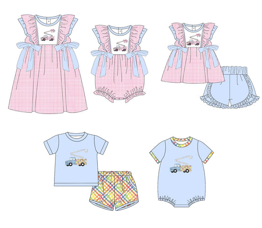 11.9 custom each style moq 5eta 4-6week Sibling Sister pink baby girl short sleeve shorts sets 1 and  sets 2 and girls romper and boy romper and dress match design