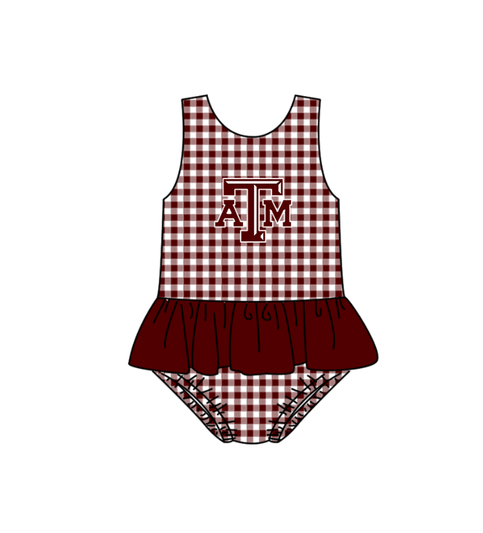 Custom moq 5 mix size milk silk summer teams Baby Girl Dark Red Two-Piece Swimsuit Set One Piece Swimsuits Boys Swim Trunks