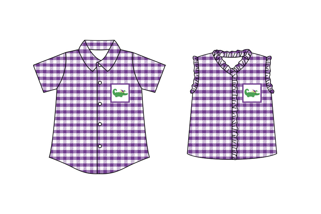25.10.23 custom each style moq 5 eta 6-8 week Sibling Sister mardi gras baby girl boy short sleeve top 2 match family design